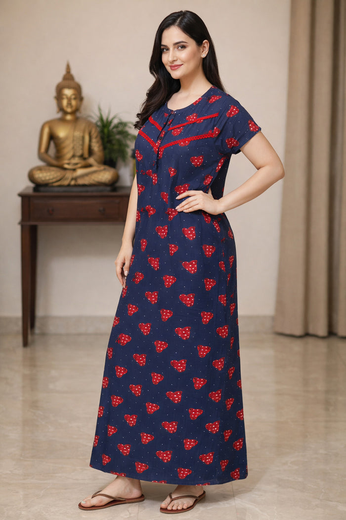 Navy Heart Print Maxi Nighty