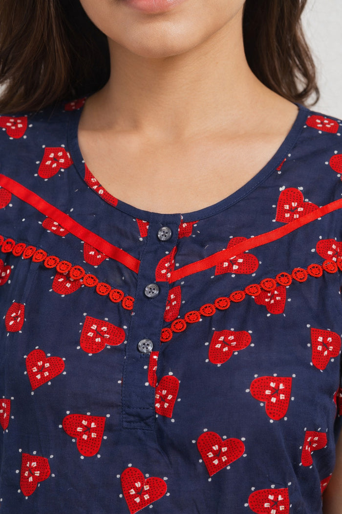 Navy Heart Print Maxi Nighty