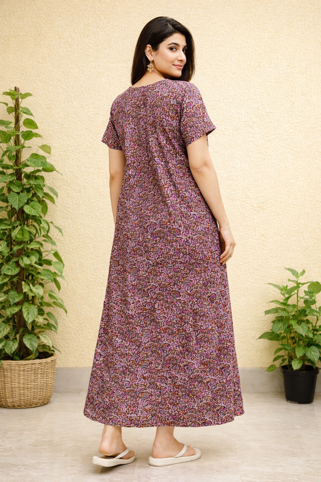 Elegant Women's Purple Floral Maxi Dress with Lace Detail
