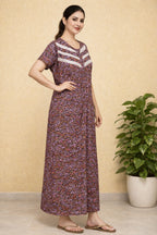 Elegant Women's Purple Floral Maxi Dress with Lace Detail