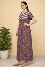Elegant Women's Purple Floral Maxi Dress with Lace Detail
