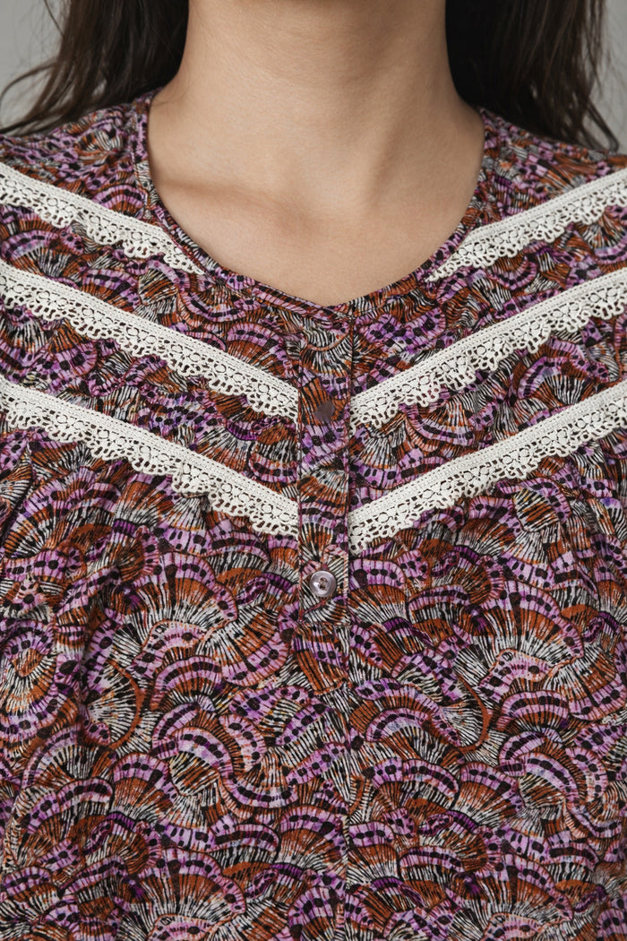 Brown Floral Lace Maxi Nighty