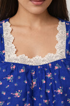 Charming Floral Maxi Dress with Lace Detail - Blue - Women's Casual Wear