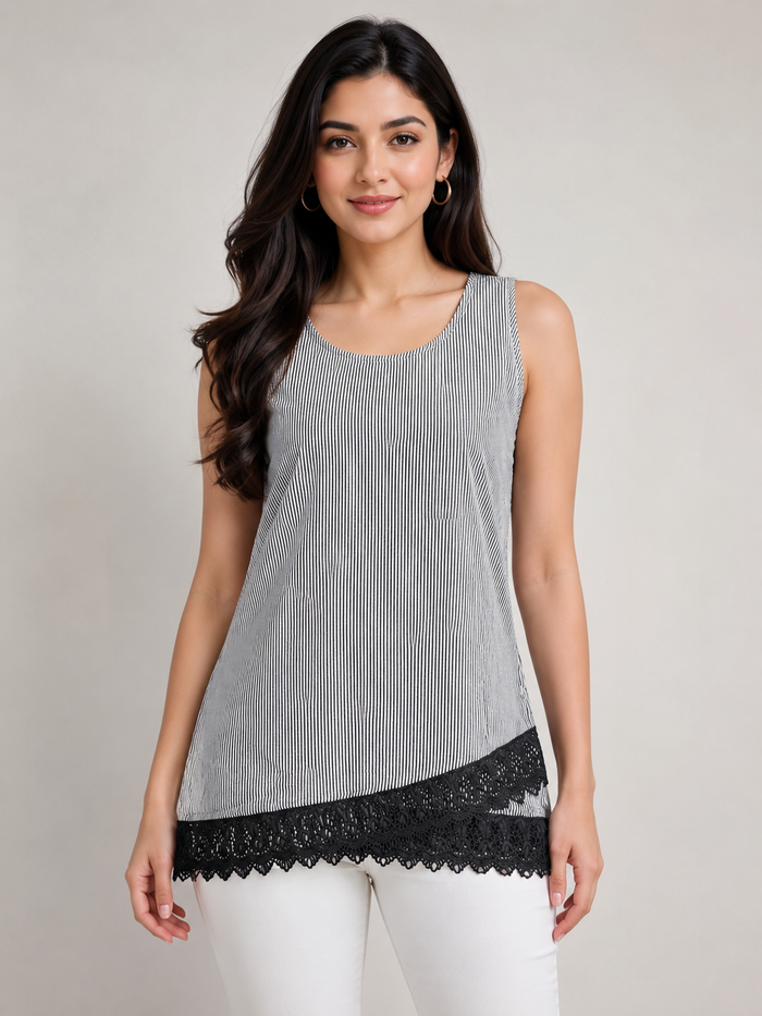 Black White Striped Tunic Top