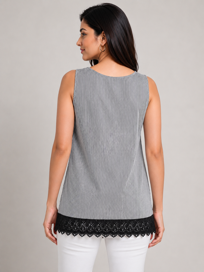 Black White Striped Tunic Top