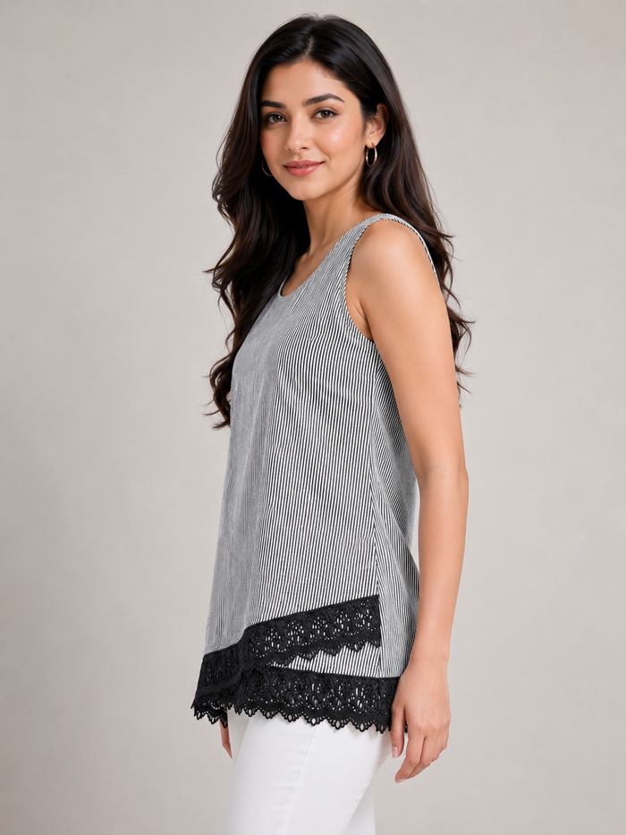 Black White Striped Tunic Top