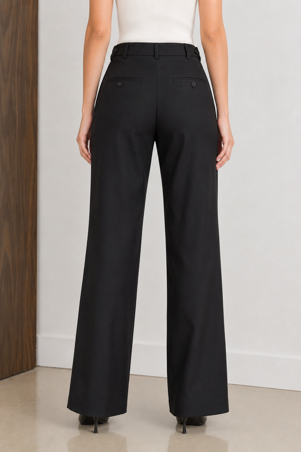 Women Black Wide Leg Formal Trousers | High Rise Relaxed Fit Office Wear Pants