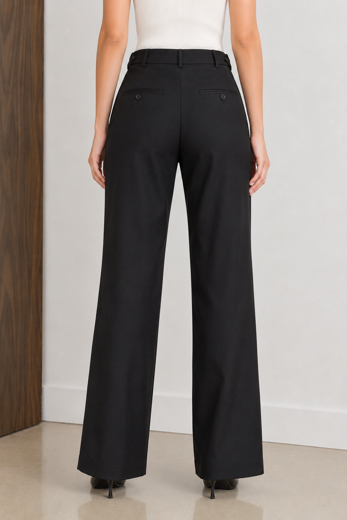 Women Black Wide Leg Formal Trousers | High Rise Relaxed Fit Office Wear Pants