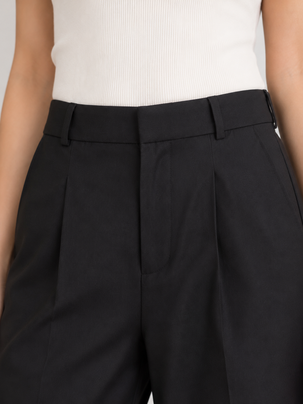 Women Black Wide Leg Formal Trousers | High Rise Relaxed Fit Office Wear Pants