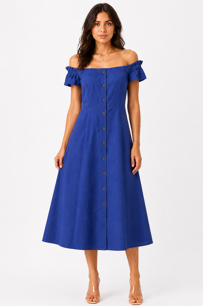 Royal Blue Off Shoulder Midi Dress