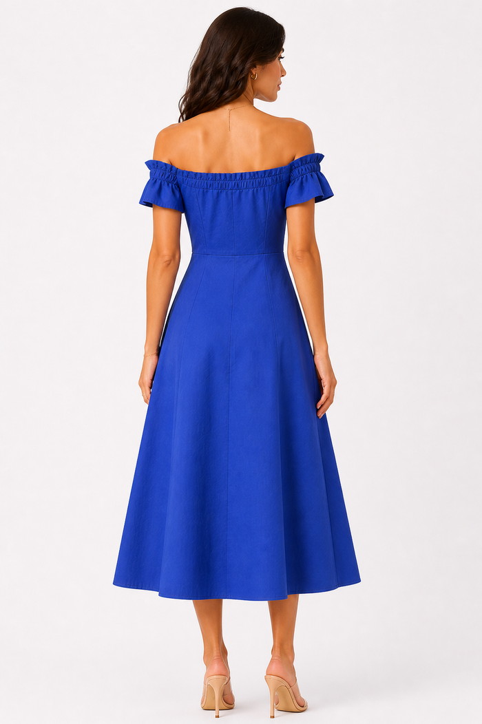 Royal Blue Off Shoulder Midi Dress