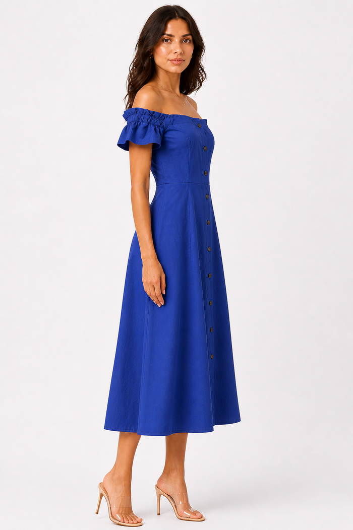 Royal Blue Off Shoulder Midi Dress