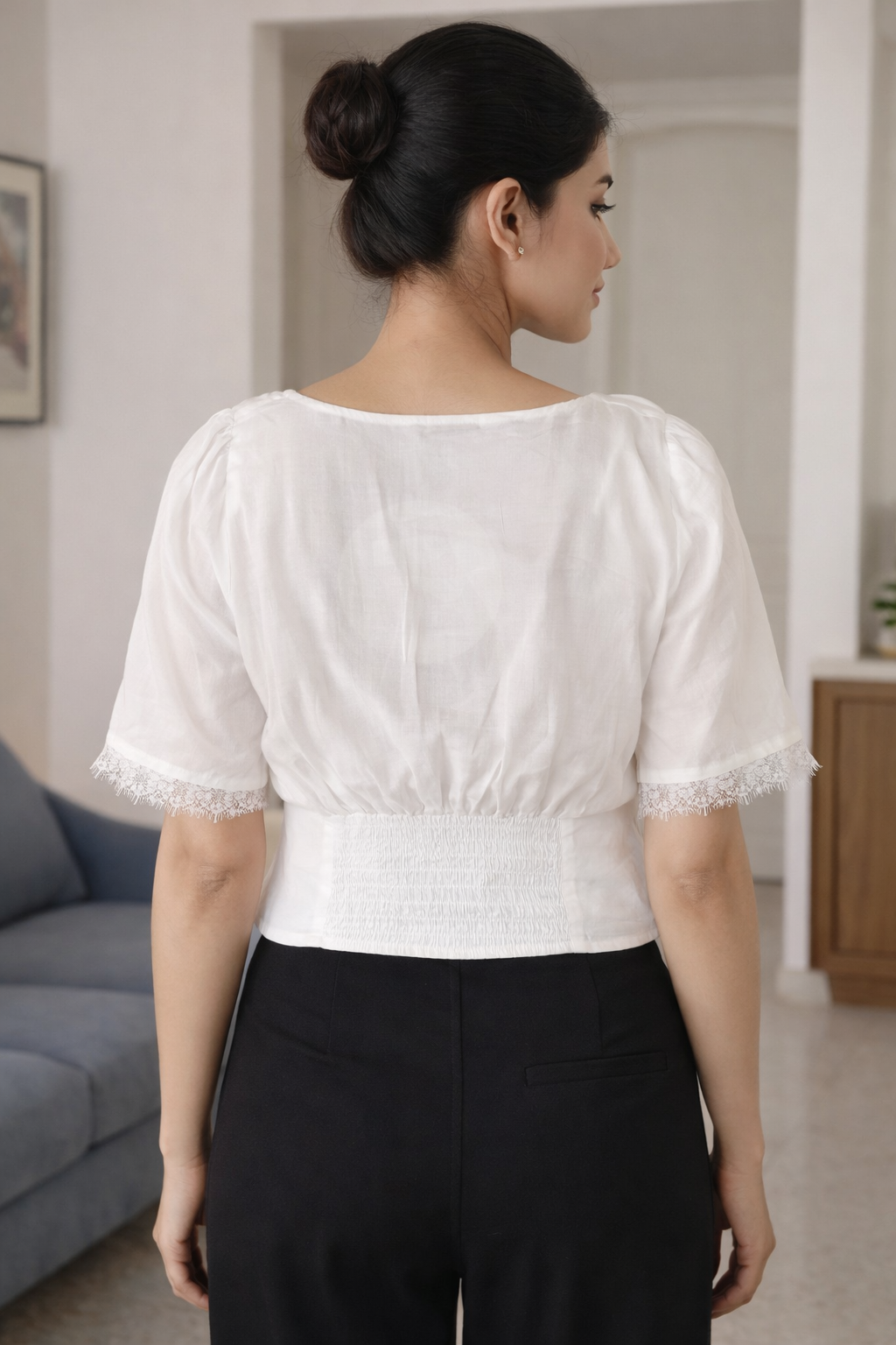 Elegant White Lace Trim Crop Top