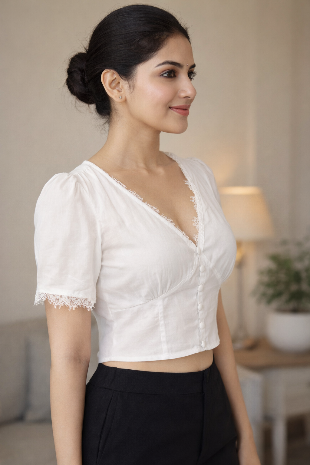 Elegant White Lace Trim Crop Top