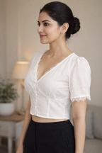 Elegant White Lace Trim Crop Top