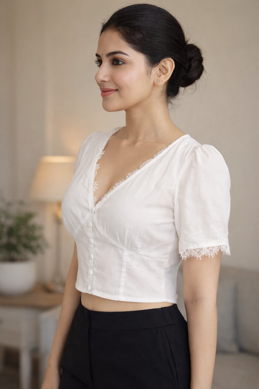 Elegant White Lace Trim Crop Top