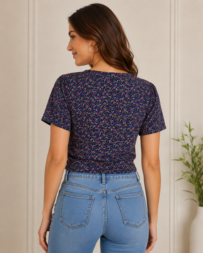 Floral V-Neck Tie-Up Crop Top