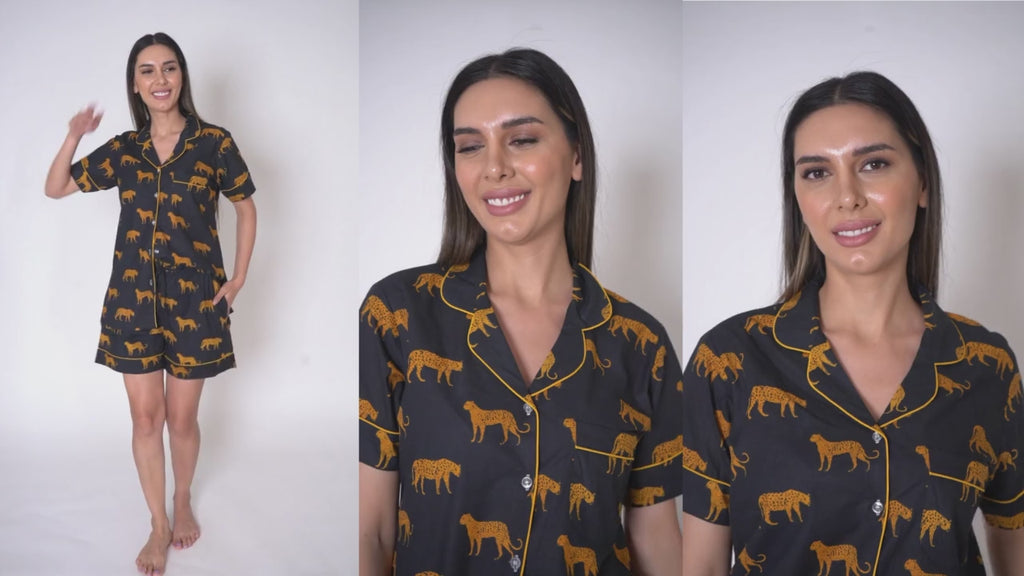 Black safari cotton Shorts Set