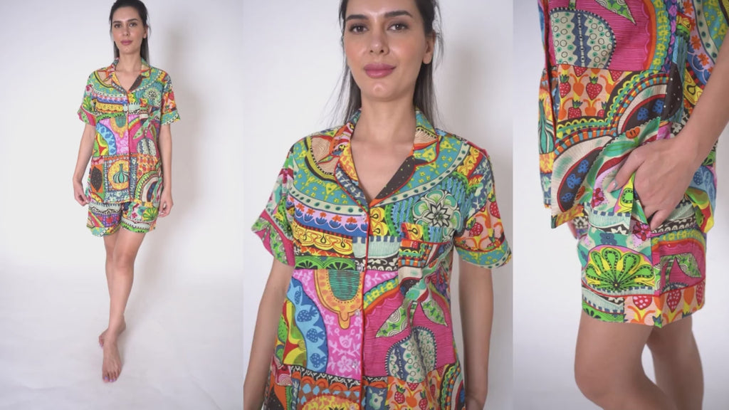 Artistic Printed Cotton Shorts Set