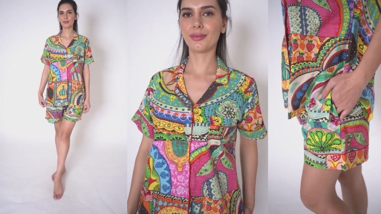 Artistic Printed Cotton Shorts Set