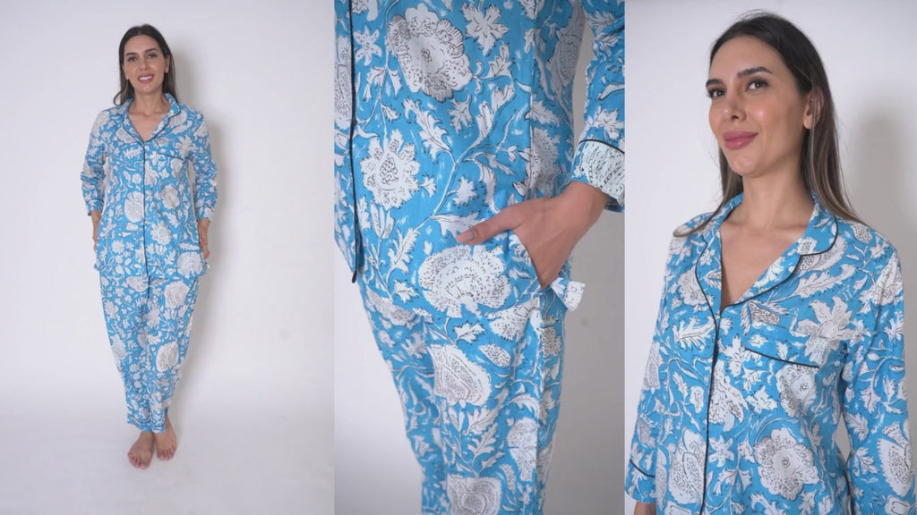 Cotton blue floral nightsuit