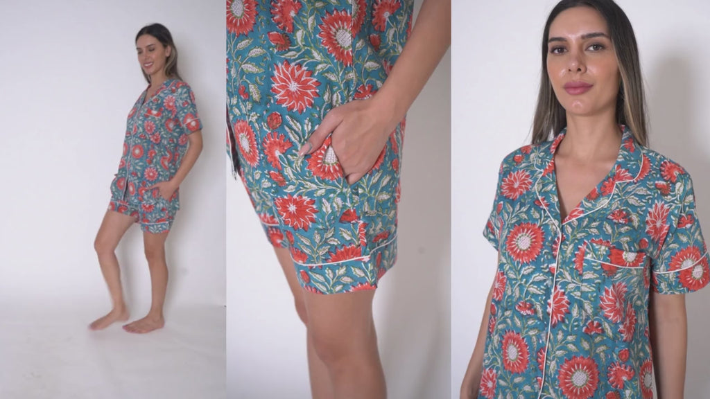 Colorful Flower Print Shorts Set