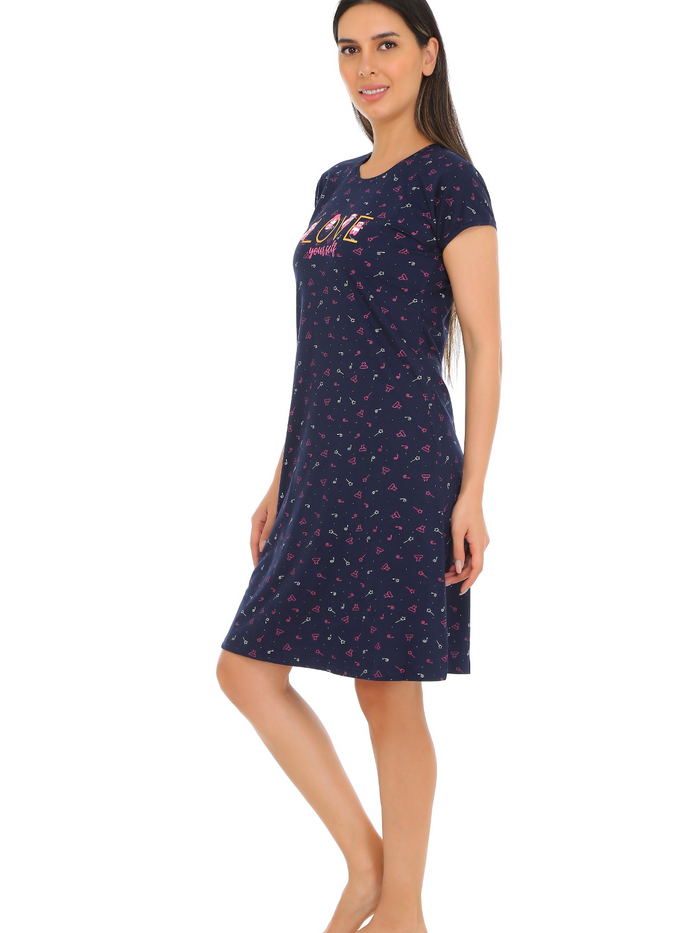 Navy Blue Printed Mini Dress