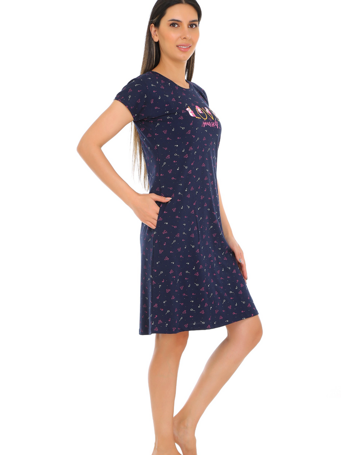 Navy Blue Printed Mini Dress