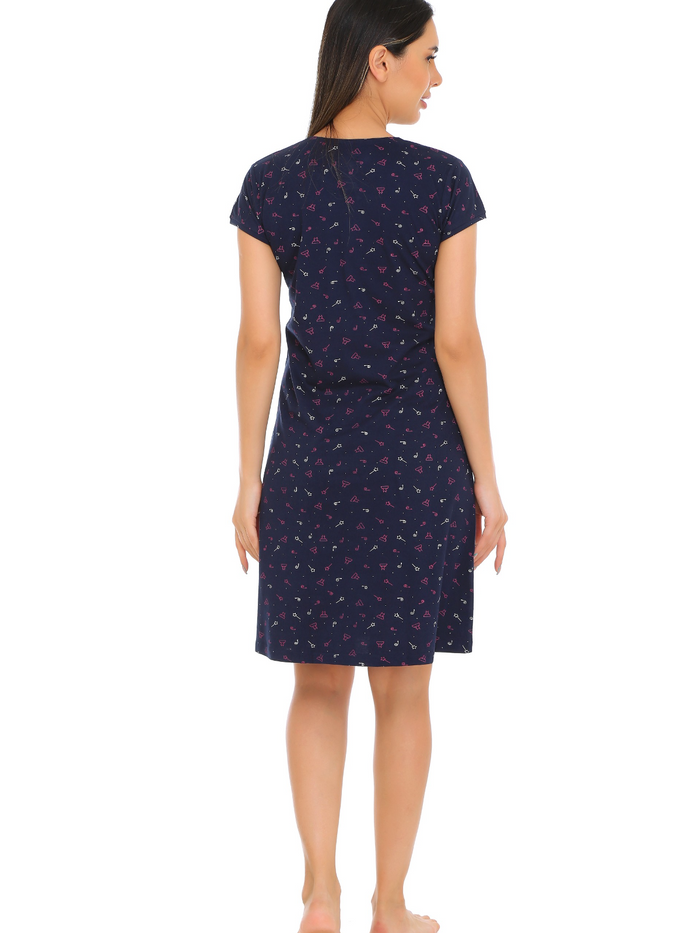 Navy Blue Printed Mini Dress