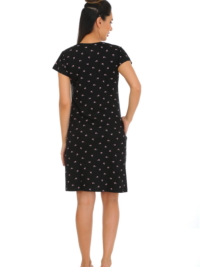 Black Printed Short Night Dress