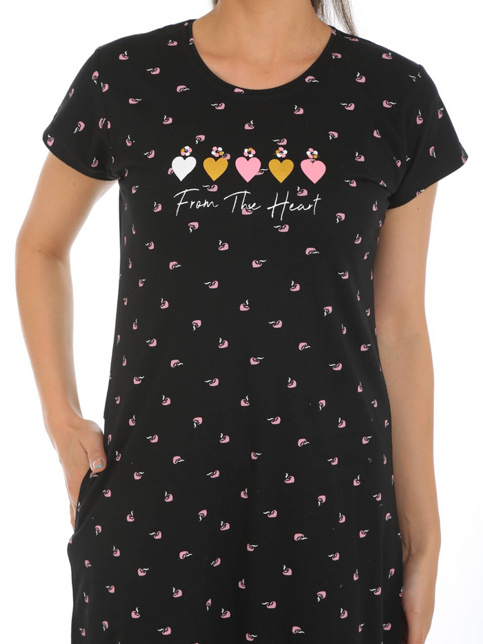 Black Printed Short Night Dress