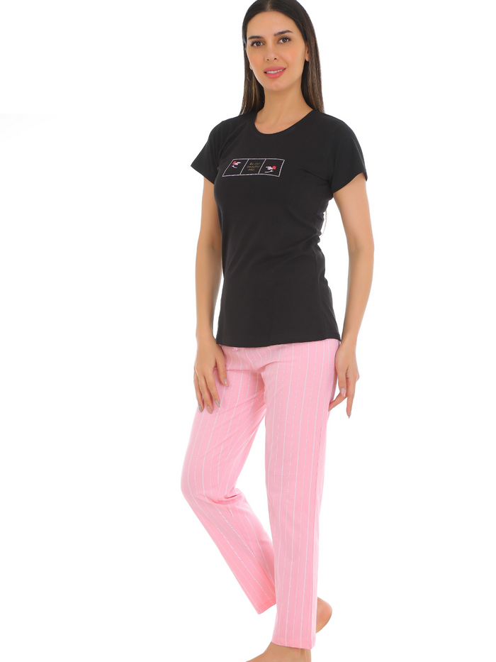 Black and Pink T-Shirt Pajama Set