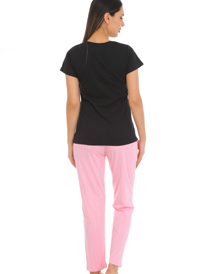 Black and Pink T-Shirt Pajama Set