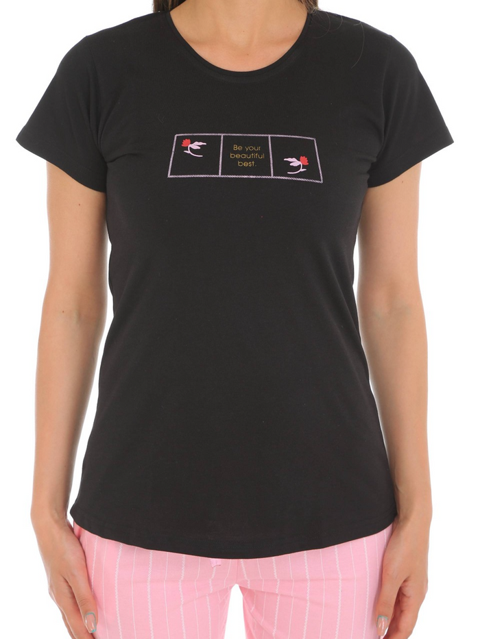 Black and Pink T-Shirt Pajama Set