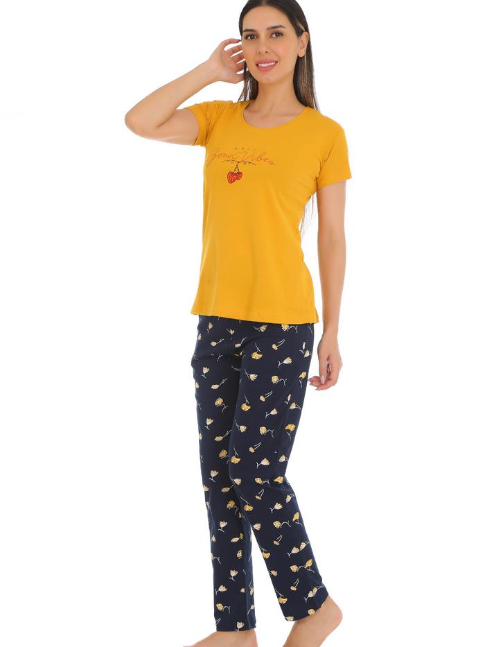 Yellow Black T-Shirt Pajama Set