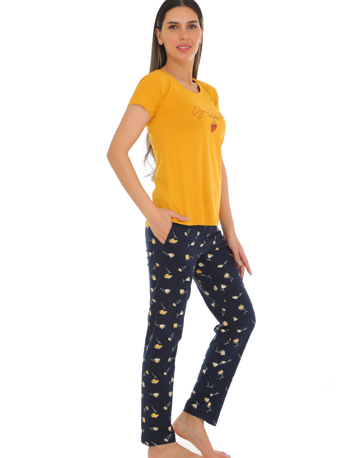Yellow Black T-Shirt Pajama Set