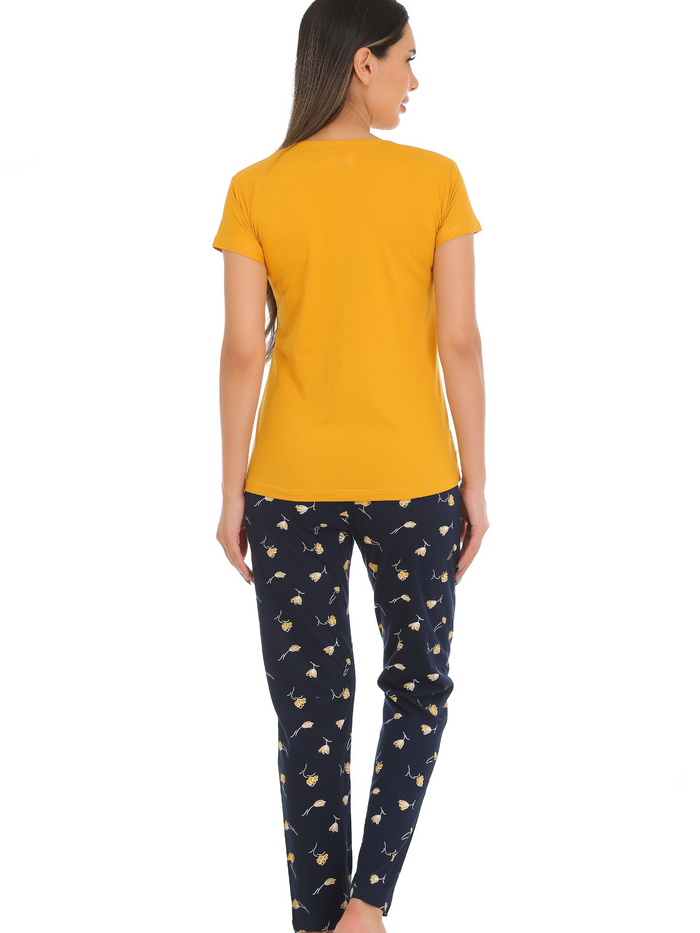 Yellow Black T-Shirt Pajama Set