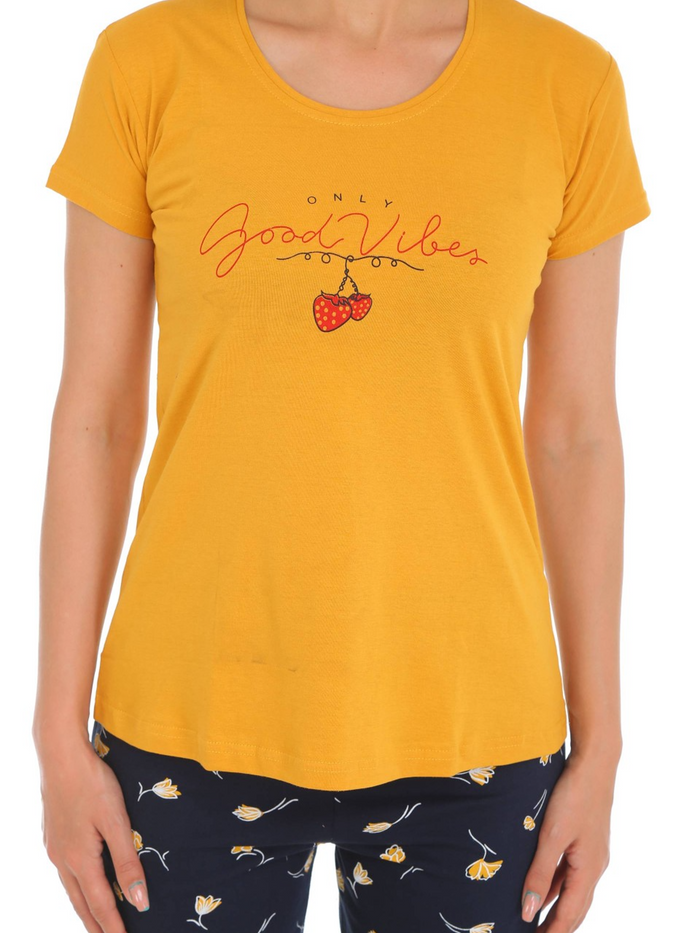 Yellow Black T-Shirt Pajama Set