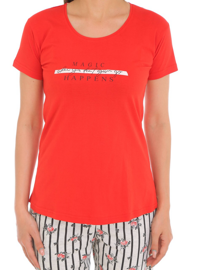 Orange T-Shirt Pajama Set