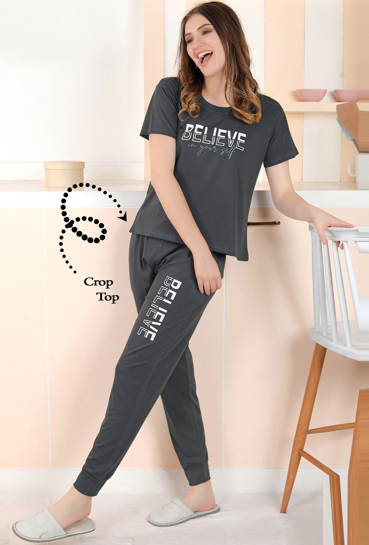 Gudnini-Stylish-Soft-Fabric-Text-Printed-Crop-Top-Narrow-Bottom-Set-D-Grey