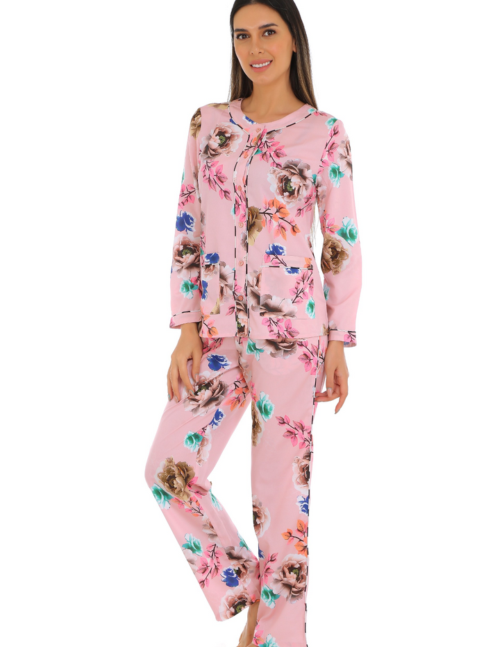 Pink Henley Collar Lounge Set