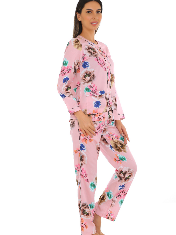 Pink Henley Collar Lounge Set