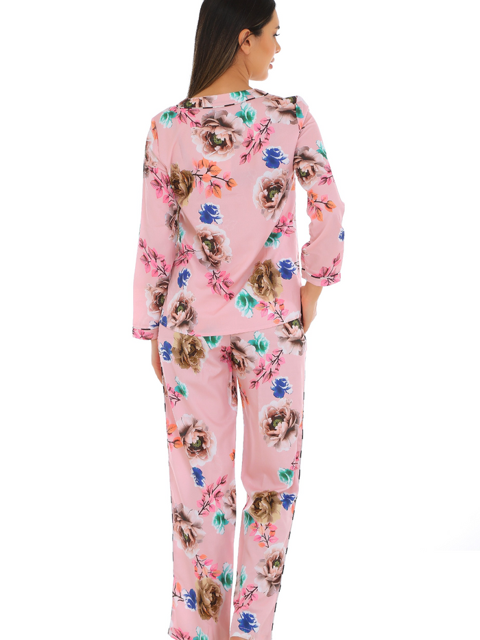 Pink Henley Collar Lounge Set