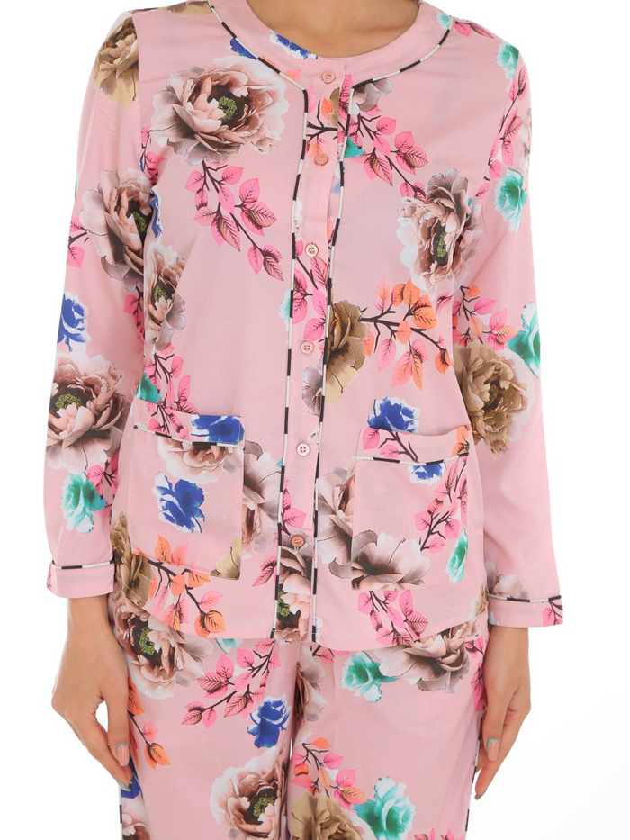 Pink Henley Collar Lounge Set